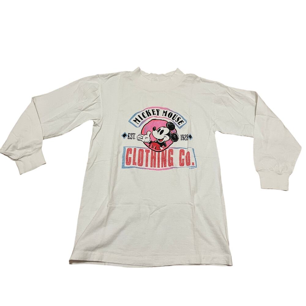 V
TG‎ Mickey Mouse Clothing Co Long Sleeve Graphic T-Shirt White Small USA Made